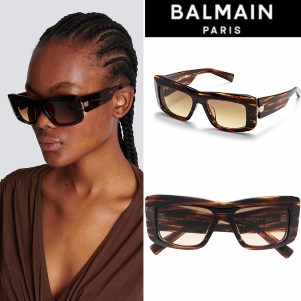Balmain Eyewear Envie Square-Frame Tortoise Shell Sunglasses NWT